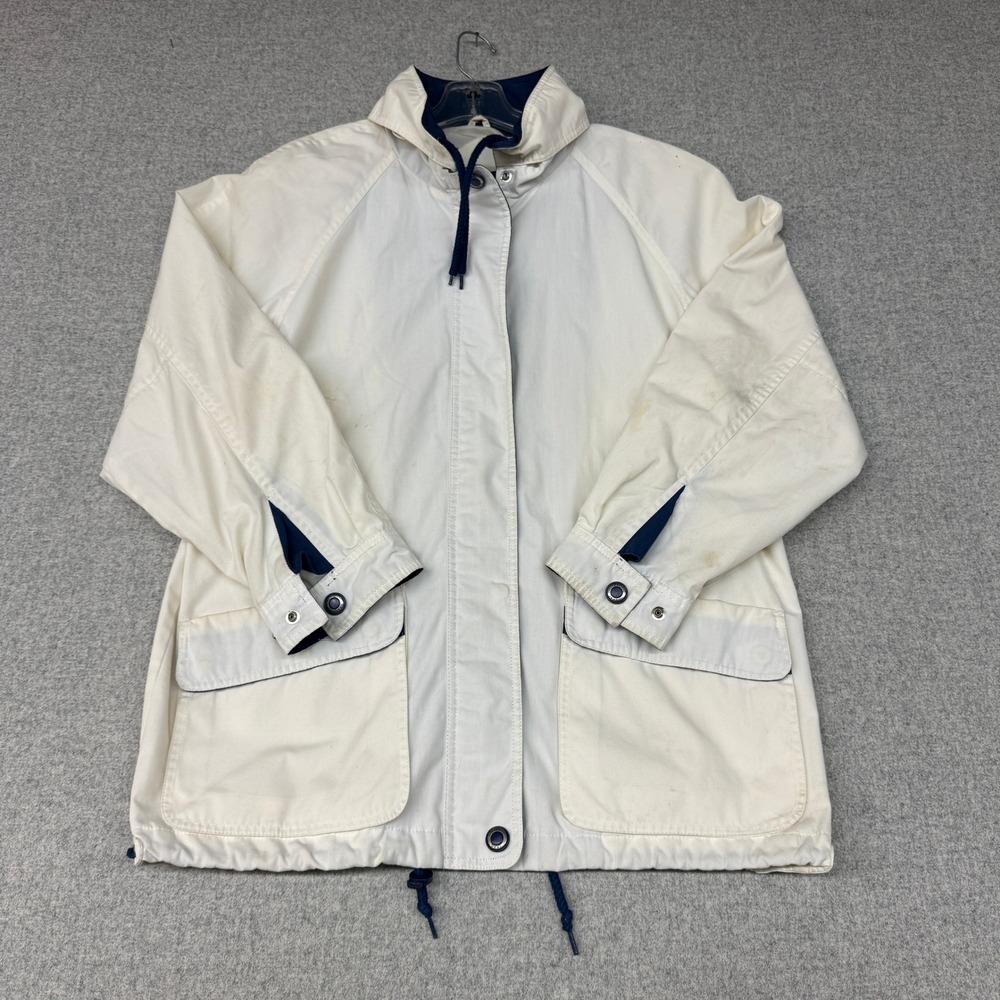 Pacific Trail Jacket Medium Cream Navy Blue Vintage Utility Outdoor Full Zip Coa